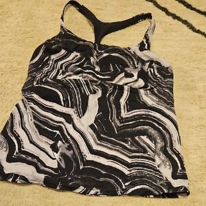 Women's Black and White Patterned Sports Swim Top